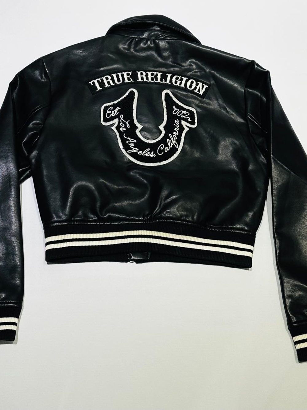 🔥 True Religion Women’s Moto PU Bomber Jacket Jet Black Style 600743 Size XL